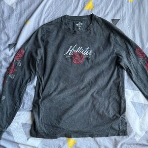 Hollister Dark Gray Long Sleeve with Red Rose Design